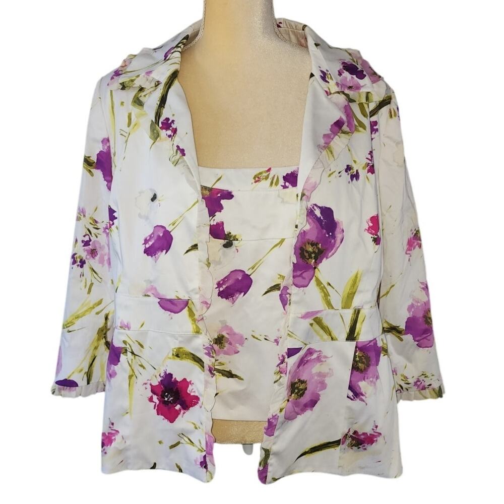 Per Se White Purple Tulip Floral 2pc Tank & Blazer Set Plus Size 18
